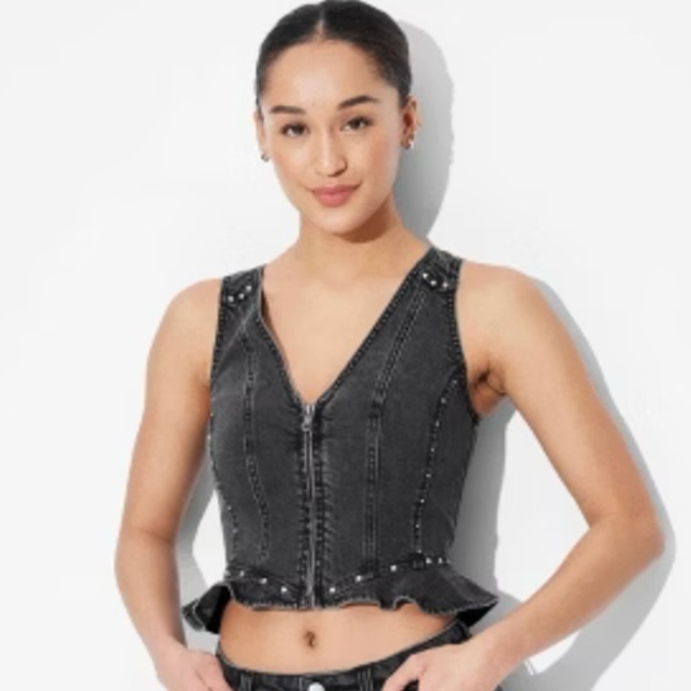 NWT, Wild Fable, Black, Denim, Rhinestone, Tank Top Vest | Women’s XS